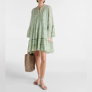 Juliet Dunn Mint Embroidered Cotton Mini Dress Boho Resort